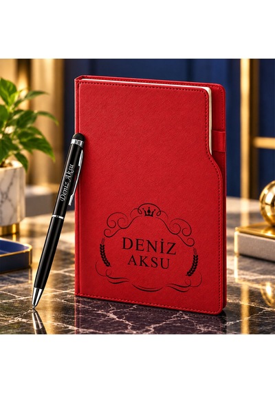 Bk Gift Kişiye Özel 374 Termo Deri Tarihli Ajanda & Siyah Touch Pen Tükenmez Kalem-6 Kırmızı Akdnz-bitmeyencom38542 37501 Bk Gift