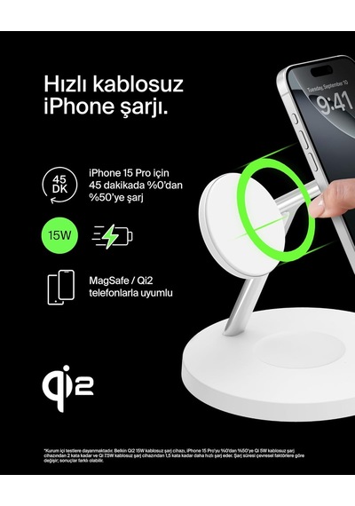 Belkin Boostcharge 3'ü 1 Arada Qi2 Şarj Cihazı, Magsafe Uyumlu Ka 59102867