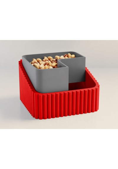 3d Baskı Fıstık Kasesi - Çift Hazneli Kabuk Ayırıcı Sunum Kasesi - Kırmızı Gri Diğer
