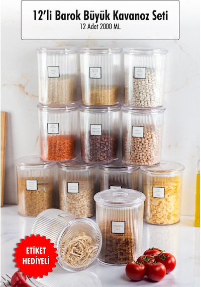 12'li Barok Yuvarlak Büyük Kavanoz Seti & Saklama Kabı & Erzak Kabı 12 2000 Ml Diğer