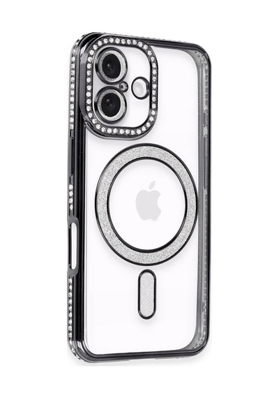 Muratech Newface Apple Uyumlu iPhone 16 Plus Kılıf Joke Simli Magneticsafe Kılıf - Siyah