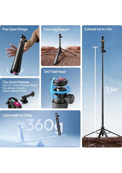 Ulanzi Tt24 Cka 146cm Quick Release Selfie Stick Tripod Siyah - S044