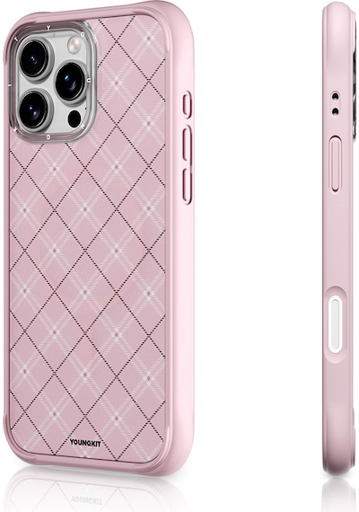 Apple Uyumlu iPhone 16 Pro Max Kılıf M-safe Şarj Özellikli Youngkit Argyle Serisi Kapak Pembe