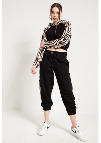 Jahr Marc Zebra Desenli Siyah Kadın Jogger Çok Renkli