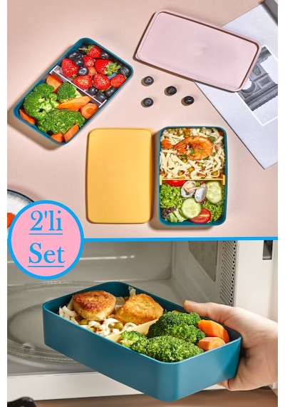Bayev 1005 2 Li Bölmeli Saklama Kabı Seti- Beslenme Yemek Kutusu Lunch Box