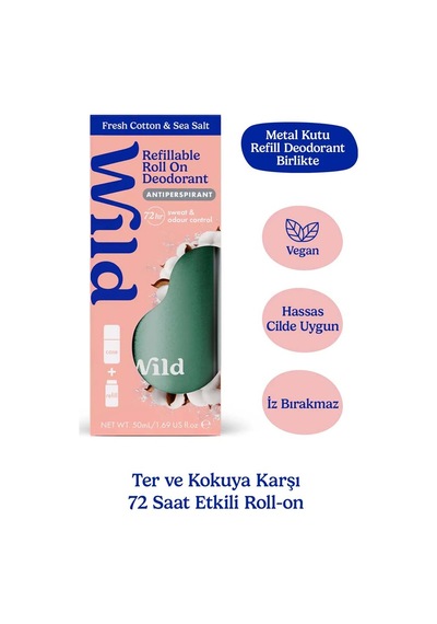 Wild Antiperspirant Roll On Aqua Case & Fresh Cotton & Sea Salt Refill Ter Önleyici Deodorant 50 Ml