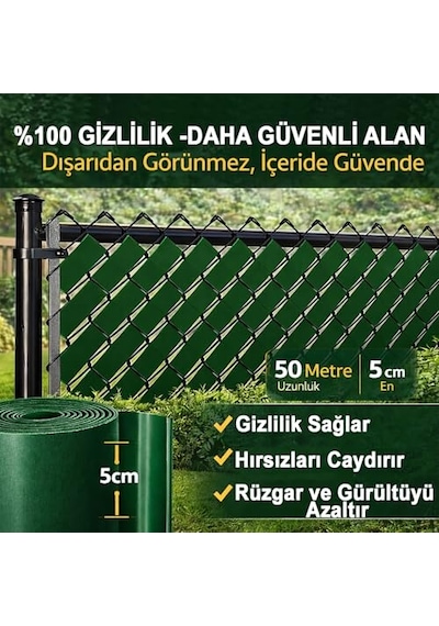 Tel Koruma Kapatma Gizlilik Pvc Çit Şeridi 50 Metre 5cm Yeşil