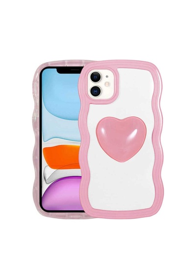 Apple Uyumlu iPhone 11 Kılıf Renkli Kalp Figürlü Zore Ponçik Kapak Pembe