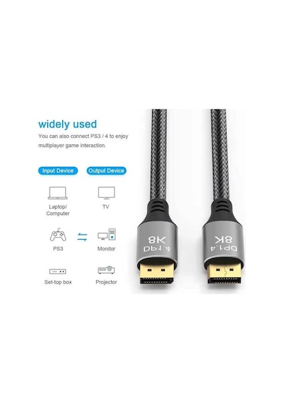 3 Metre - 8k Displayport To Displayport 1.4 Kablo - Ultra Hd 8k 60hz , 4k 144hz - Freesync, G-sync