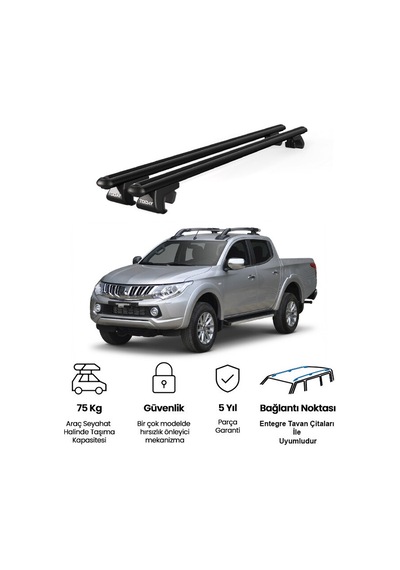 Venüs Mitsubishi L200 2015-2023 Uyumlu Siyah Ara Atkı Port Bagaj Tavan Barı