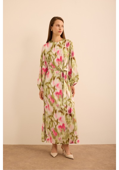 Aker Batik Desenli Elbise Pembe Pembe