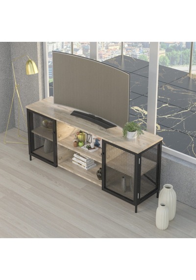 Endüstriyel Tarz 140 Cm Tv Sehpası/1903 Atlantik Çam - Siyah