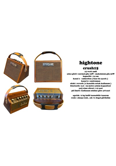 Hightone Crush15 Şarjlı Bluetoth Lu 15w Taşınabilir 2 Kanal Reverb Li Mini Akustik Enstrüman Amfisi