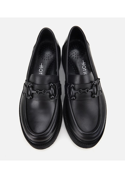 Hotiç Kadın Deri Siyah Kalın Tabanlı Klasik Loafer