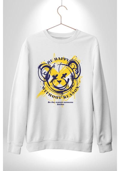 Sebep Olmadan Mutlu Ol Unisex Beyaz Sweatshirt Beyaz