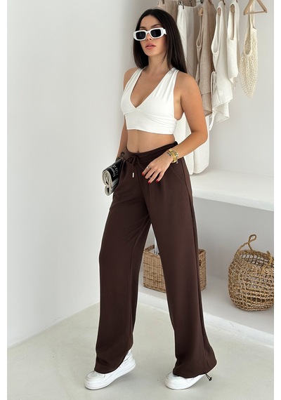 Noa & Noa Kadın Yüksek Bel Geniş Paça Bağcıklı Sweatpant Urban Ease Kahverengi