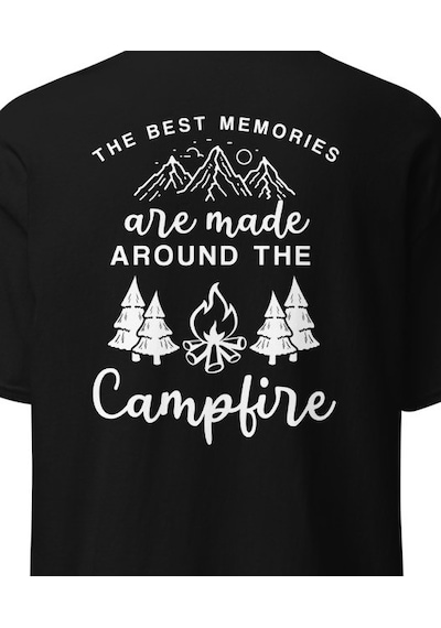 Wildstyle Best Memories Around The Campfire Kamp Ateşi Baskılı Unisex Pamuklu Tişört Siyah