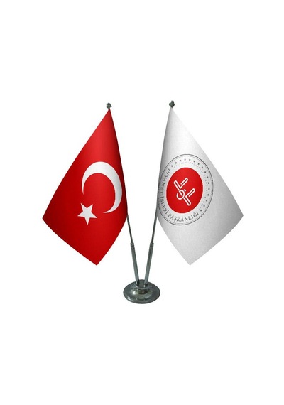 Masa Üstü Diyanet İşleri Bayrağı Türk Bayrağı İkili Krom Direk Ma