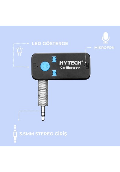 Hytech Kablosuz Araç Müzik Alıcısı Ve Handsfree Kiti Bluetooth 5.3 Uyumlu - 3.5mm Aux Stereo Jak, Tf Kart Destekl
