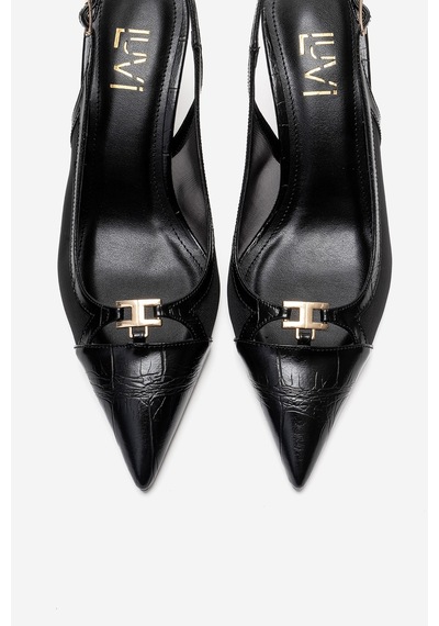 Luvishoes Orella Siyah Baskı Tokalı Fileli Kadın Topuklu Ayakkabı Siyah