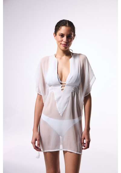 Penti Beyaz Basic Şifon V Yaka Mini Kaftan