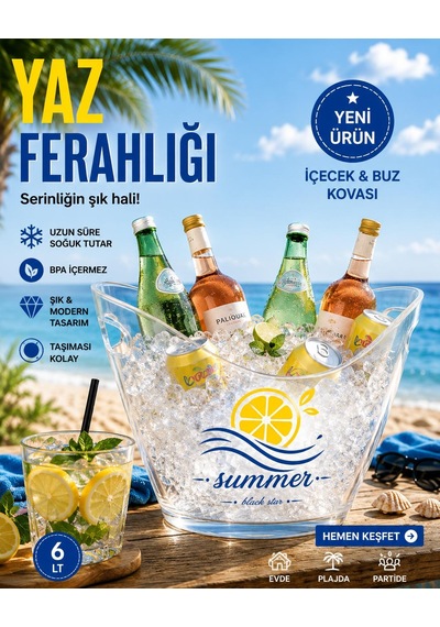Galeriyo Summer 7 Lt. İçecek Ve Buz Kovası Taşınabilir 00beyaz Beyaz
