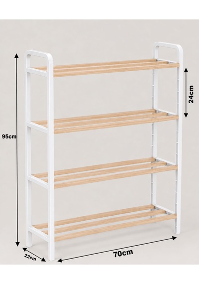 4 Katlı Ahşap Ayakkabılık, 70 Cm Ahşap Çubuklu, 4 Bölmeli, Plastik Çerçeveli Raf Ünitesi, Düzenleyici Beyaz 4 Katlı Ahşap Ayakkabılık, 70 Cm Ahşap Çubuklu, 4 Bölmeli, Plastik Çerçeveli Raf Ünitesi, Düzenleyici Beyaz