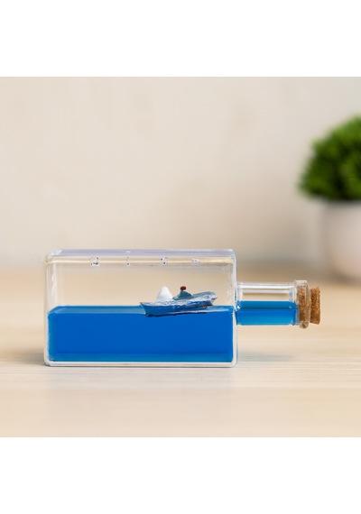 Akvaryum Yüzen Dekoratif Gemi Figürü - Dikdörtgen Mika Şişe 4.2x6.4x17 Cm