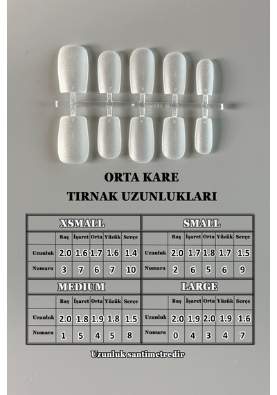 100 Adet Jel Tips Large Beden Orta Uzunlukta Kare Protez Takma Tırnak Seti Large