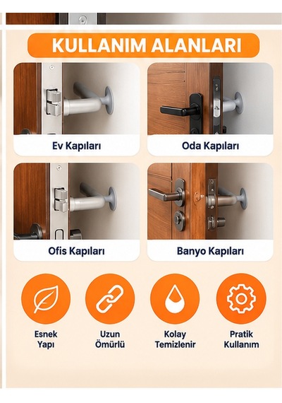 Mucit Home Kapı Koruma Seti 4 Adet Silikon Pencere Kapı Kolu Koruma Seti Duvar Çarpışma Önleyici