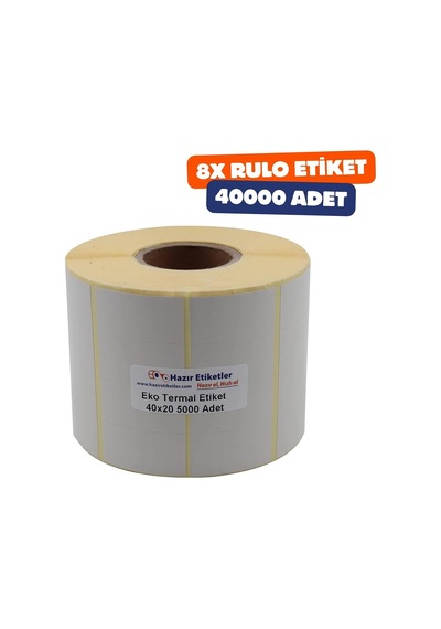 Eko Termal Rulo Etiket, 20mm X 40mm 40000 Adet 8 Rulo Yan Yana 4li Sarılmış Rulolar 40mm Kuka Çapı Barkod Yazıcılar İle Uyumludur, Ribon Kullanmadan Yazdırılabilir Diğer