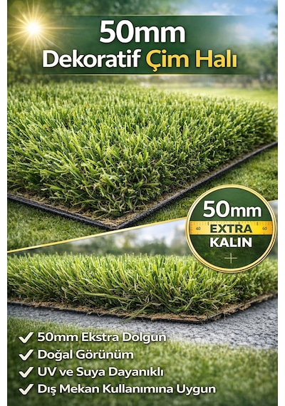 50mm Dekoratif Çim Halı En Üst Seviye Doğallık & Lüks Konfor 200 x 400