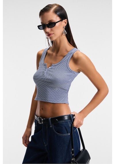 Ethıquet MAVSERA Kadın Kalın Askılı U Yaka Patlı Düğmeli Crop Slim Lacivert / Beyaz Atlet Ethıquet MAVSERA Kadın Kalın Askılı U Yaka Patlı Düğmeli Crop Slim Lacivert / Beyaz Atlet