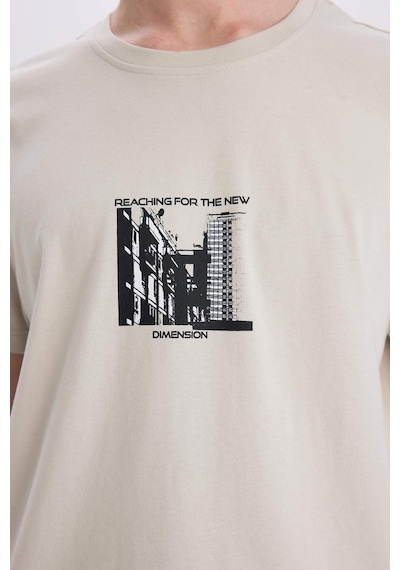 DeFacto %100 Pamuk Slim Fit Dar Kesim Bisiklet Yaka Baskılı Kısa Kollu Tişört C2133AX24AUGR437