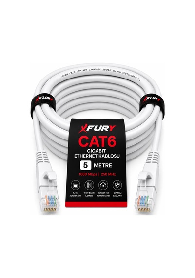 Fury Cat6 Ethernet Kablosu 5 Metre Rj45 Lan İnternet Modem Router Bilgisayar Kablosu