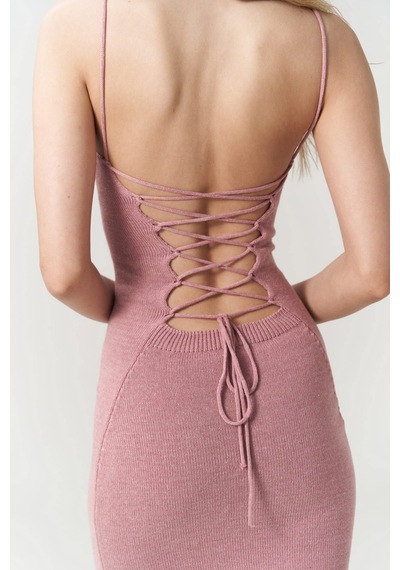 Mai Collection Mai Studios Co. Sunrise Pembe Sırt Dekolteli Kısa Triko Elbise Pembe