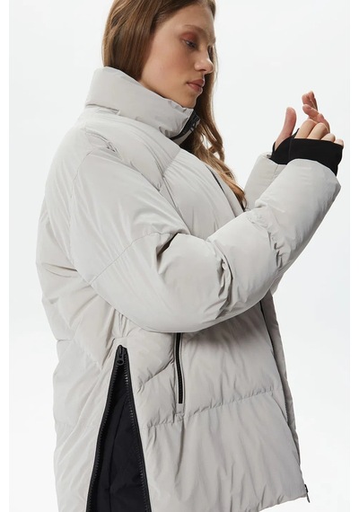 Lacoste Syntehic Fill Womens Jacket Dik Yakalı Dolgu Kadın Şişme Mont Gri Gri