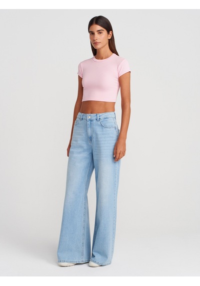 Dilvin 31810 Bisiklet Yaka Crop T-shirt-toz Pembe Toz Pembe