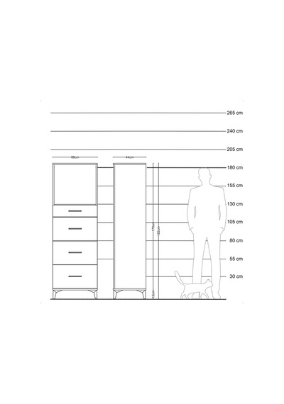 Hyperion Dolap Tek Raflı 4 Çekmeceli 88x44x182 Antrasit-çam Antrasit