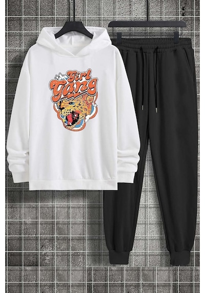 Uyguntarz Unisex Girl Gang Baskılı Eşofman Takımı Beyaz