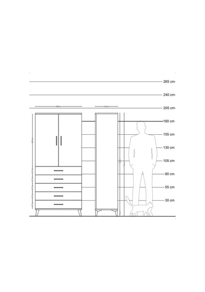 Hyperion Dolap Tek Raflı 5 Çekmeceli Tek Askılı 88x44x195 Antrasit-çam Antrasit
