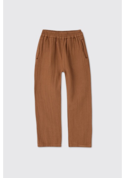 Panço Erkek Çocuk Beli Lastikli Müslin Kahve Pantolon Kahverengi