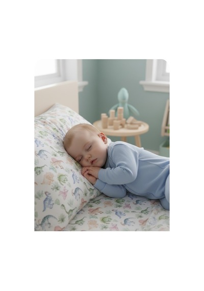 Bambu Müslin Karışımı Dinozor Desenli Bebek Nevresim Takımı 4 Lü Set Ekru - 793086240 Ekru