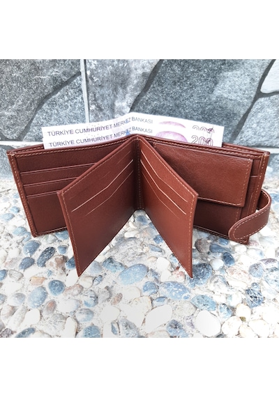 Gvnbag Hakiki Deri Erkek Bozuk Para Gözlü Çıtçıtlı Taba Cüzdan Gvn-0134