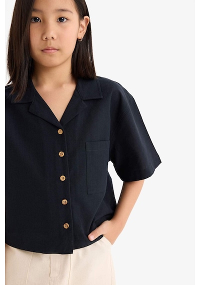 DeFacto Kız Çocuk Cropped Fit Keten Kısa Kollu Gömlek D7638A825SMBK27