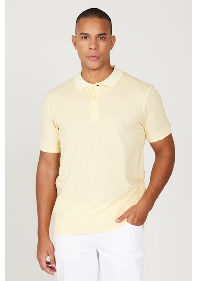 Ac&Co / Altınyıldız Classics 4A4820200047Sbzs Düğmeli Polo Yaka Cepsiz Slim Fit Erkek Tişört Sarı - Beyaz