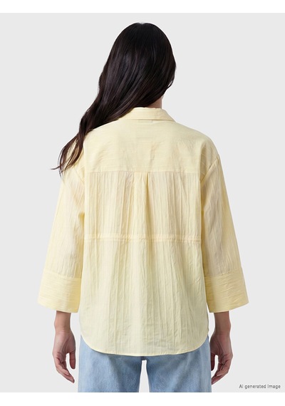 Lcw Everyday Sarı Çizgili Oversize Armürlü Kadın Gömlek