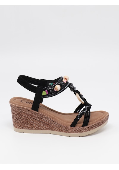 Nesilshoes Nesil Shoes Celens 10011 Siyah Dolgu Topuk Kadın Sandalet