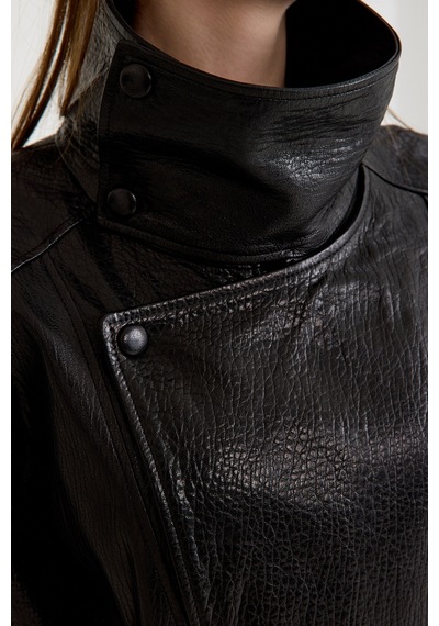 Oversize Bayan Deri Ceket Kısa Vb-22-bk-2847-24114 Siyah