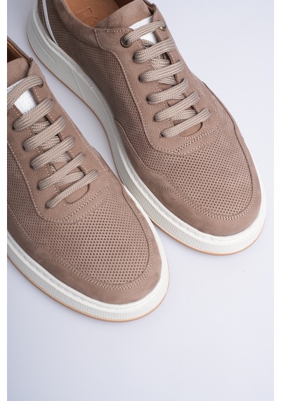 Fame Step Hakiki Deri Erkek Sneaker Ayakkabı Delikli Nefes Alan Günlük Rahat Spor Ayakkabı Lucca Bej